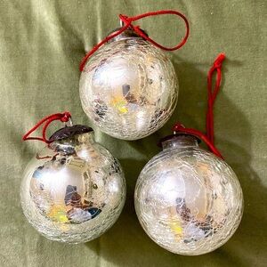 Vintage Silver German Kugel Style
Crackle Glass Ornaments set of 3 OSCH